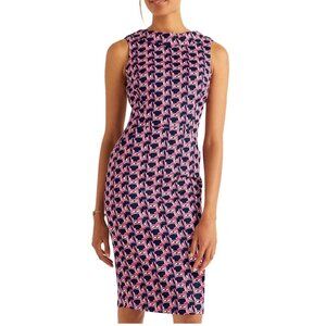 Boden Women'sMartha Sleeveless Knee-Length Dress Size 6 Pink & Black Leaf Print